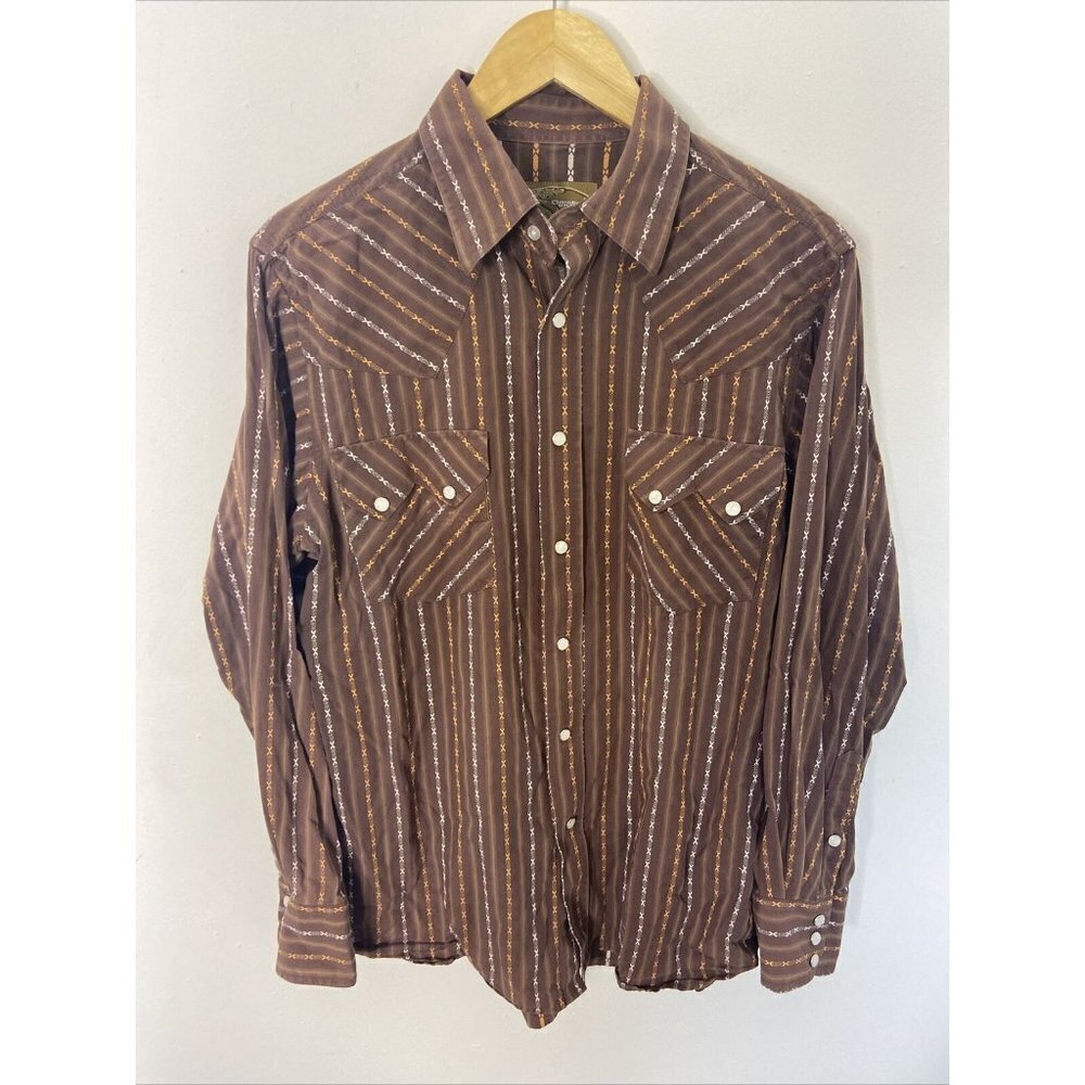 Vintage‎ MWG Original Brand Snap Button Western Shirt Men K Brown Cowboy
